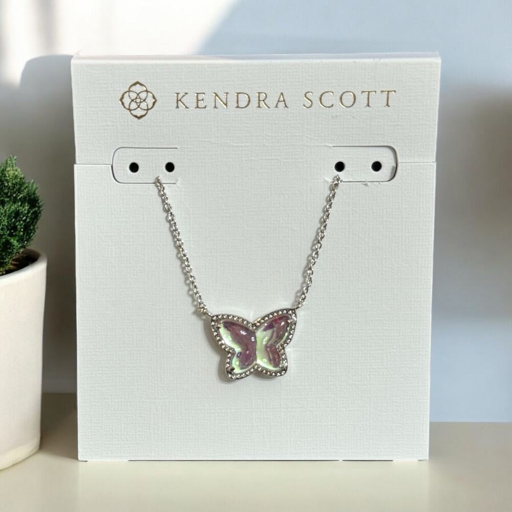 NWT! Lillia Butterfly Silver Pendant Necklace in Dichroic Glass - Picture 3 of 7